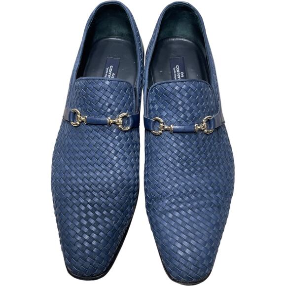 CORRENTE Navy Antik Woven Leather Horsebit Loafers      Size: 12 - Picture 1 of 8